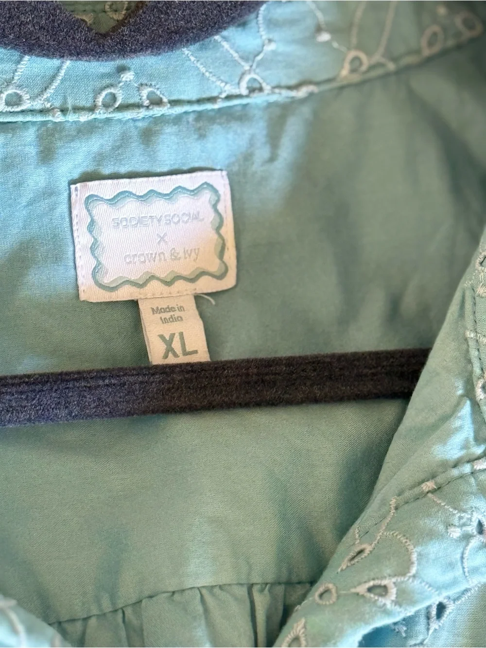 Light Blue Eyelet Shirt Mini Dress with Tie Waist - Picture 7 of 12